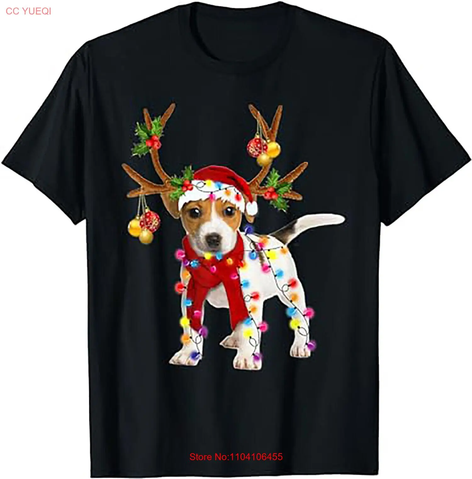 Jack Russell Gorgeous Reindeer Christmas Tree Light Xmas T-Shirt.