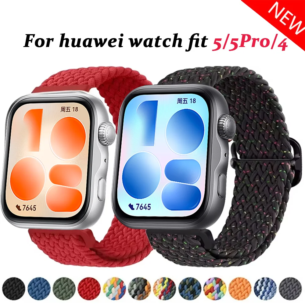 Geflochtenes Solo Loop Band für Huawei Watch Fit 5/5 Pro, Ersatzarmband, elastisches Nylon-Armband für Huawei Watch Fit 4/4 Pro.