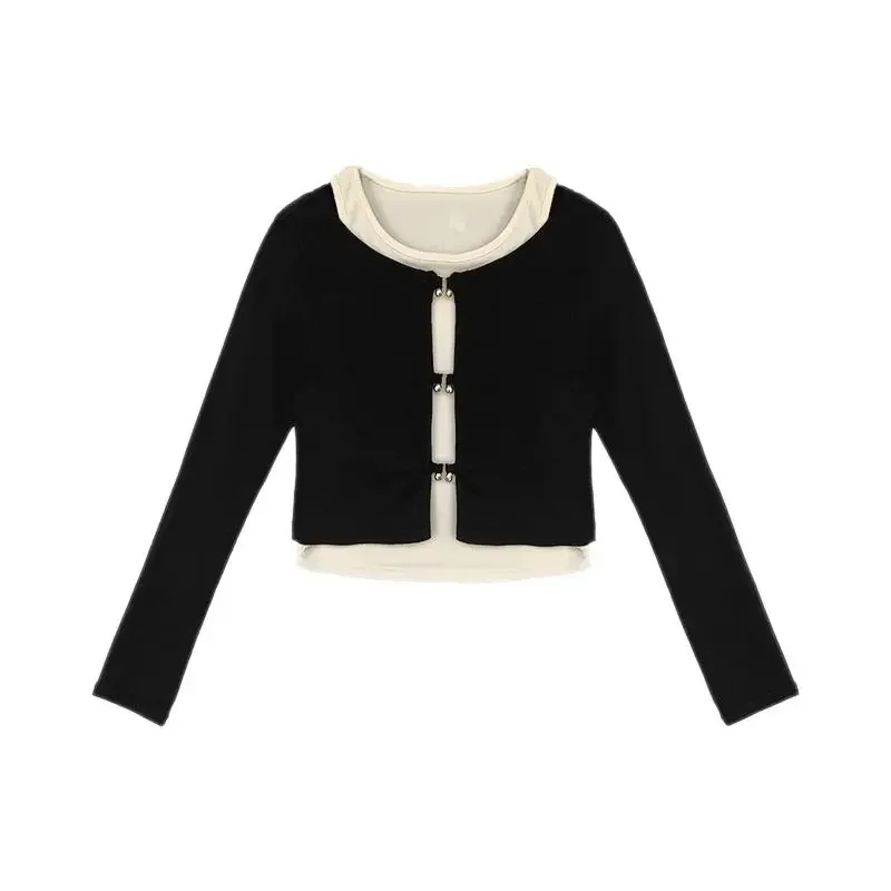 Crop Top Women 2 Pieces Set Long Sleeve T Shirt Tank Top Sexy Hollow Out Y2k Tshirt Streetwear Tee Korean Reviews Many Clothes