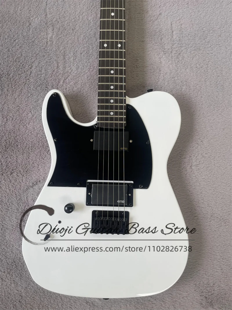 Left Hand Electric Guitar White Body Rosewood Fingerfrets Fixed Bridge Black Pickguard Locked Tuners Factory Custom