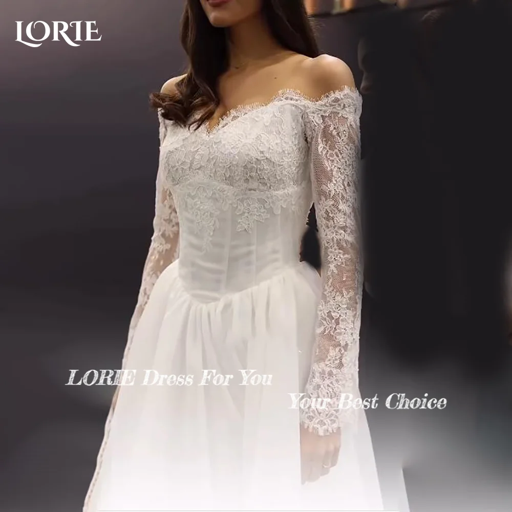

LORIE Off Shoulder Lace Mermaid Wedding Dresses Arabia Appliques A-Line Long Sleeve Bridal Gown Princess Bride Dress Customized