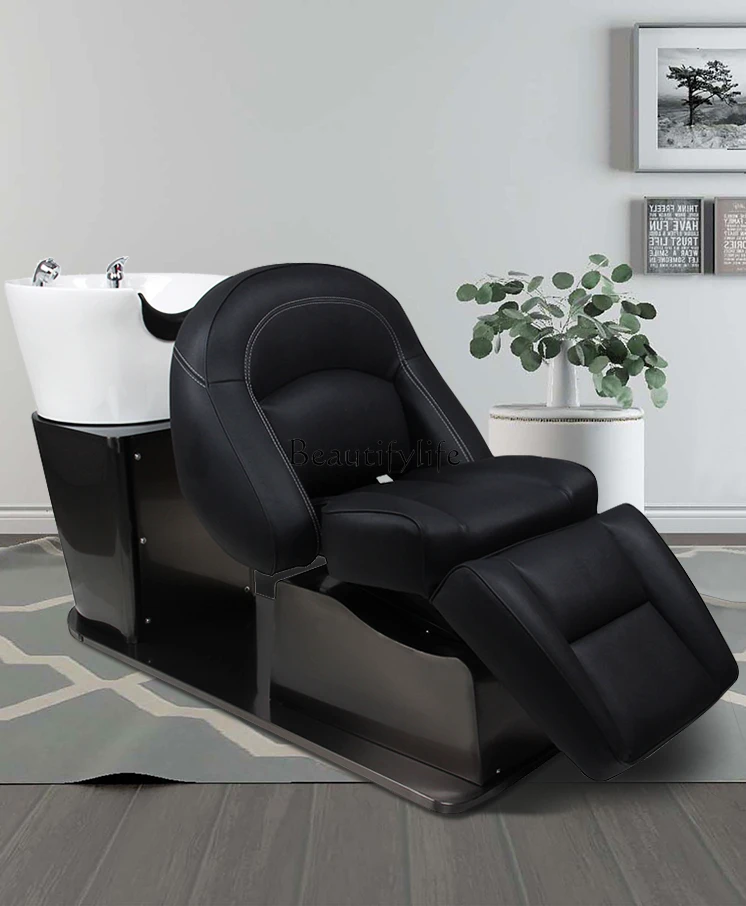 Electric Automatic Shampoo Chair Barber Shop Half Lying Flushing Bed High-End