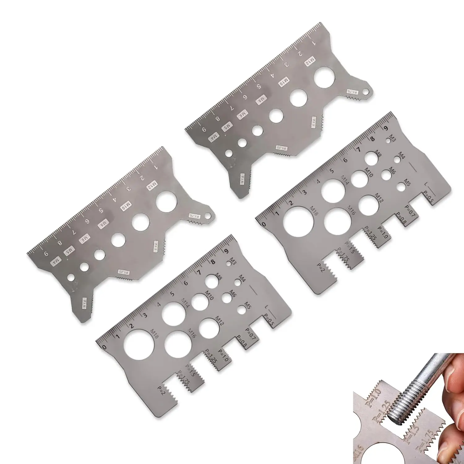 1pc/2pcs Stainless Steel Double-Sided Bolt Gauge Card, Portable Dual-Sided Bolt Measurement Card, Nut and Bolts Thread Checker