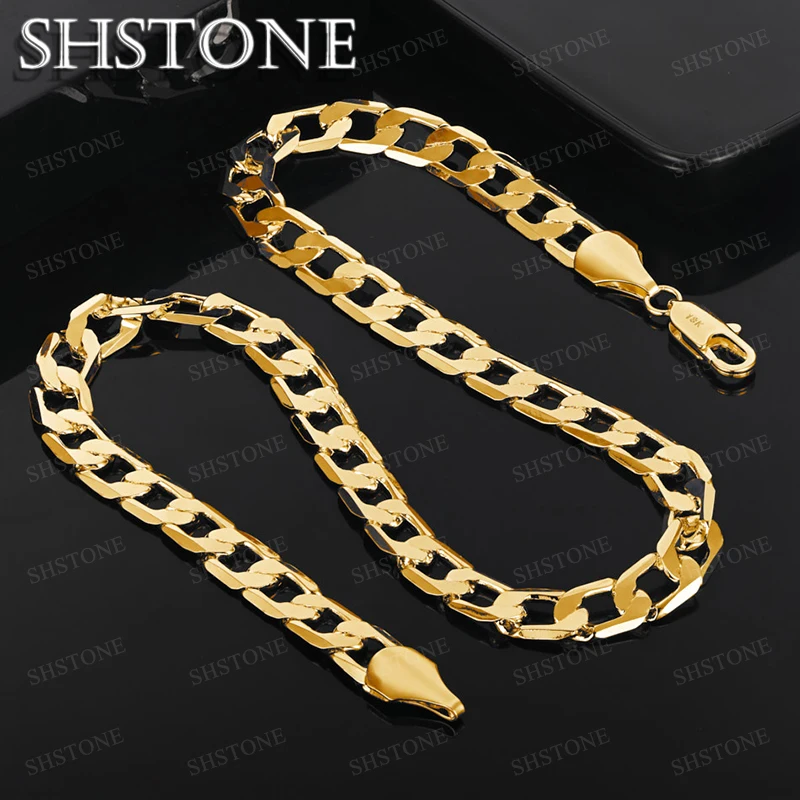 

SHSTONE 18K Gold 10mm Cuban Chain Necklaces For Woman Men Hip Rock Party Engagement Wedding Fashion Jewelry Lovers Birthday Gift