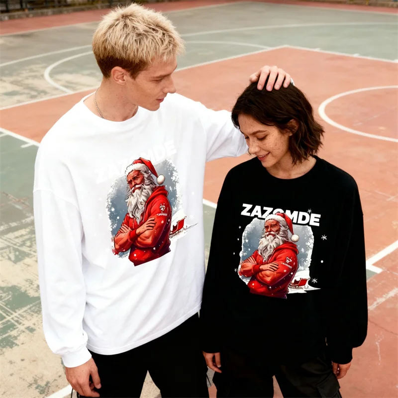 تي شيرت بأكمام طويلة مطبوع عليه سانتا مستوحى من عيد الميلاد القبيح نمط جديد مضحك 100 قطن للحفلات التنكرية وتبادل الهدايا