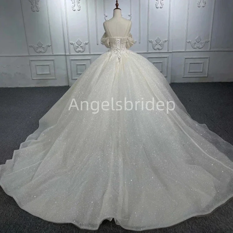 Angelsbride-vestido De baile De tul con purpurina champán claro, quinceañera, apliques De celebridad dulce 16, corsé, 15 Años