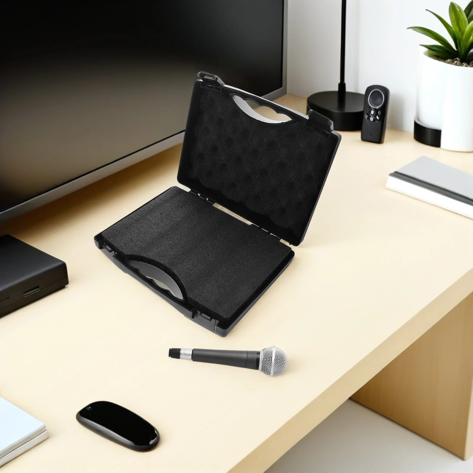 

Microphone Storage Case Hard Shell Carry Box For Wireless Handheld Mic Dj Mixer Condenser Mic Cord Organizer Portable