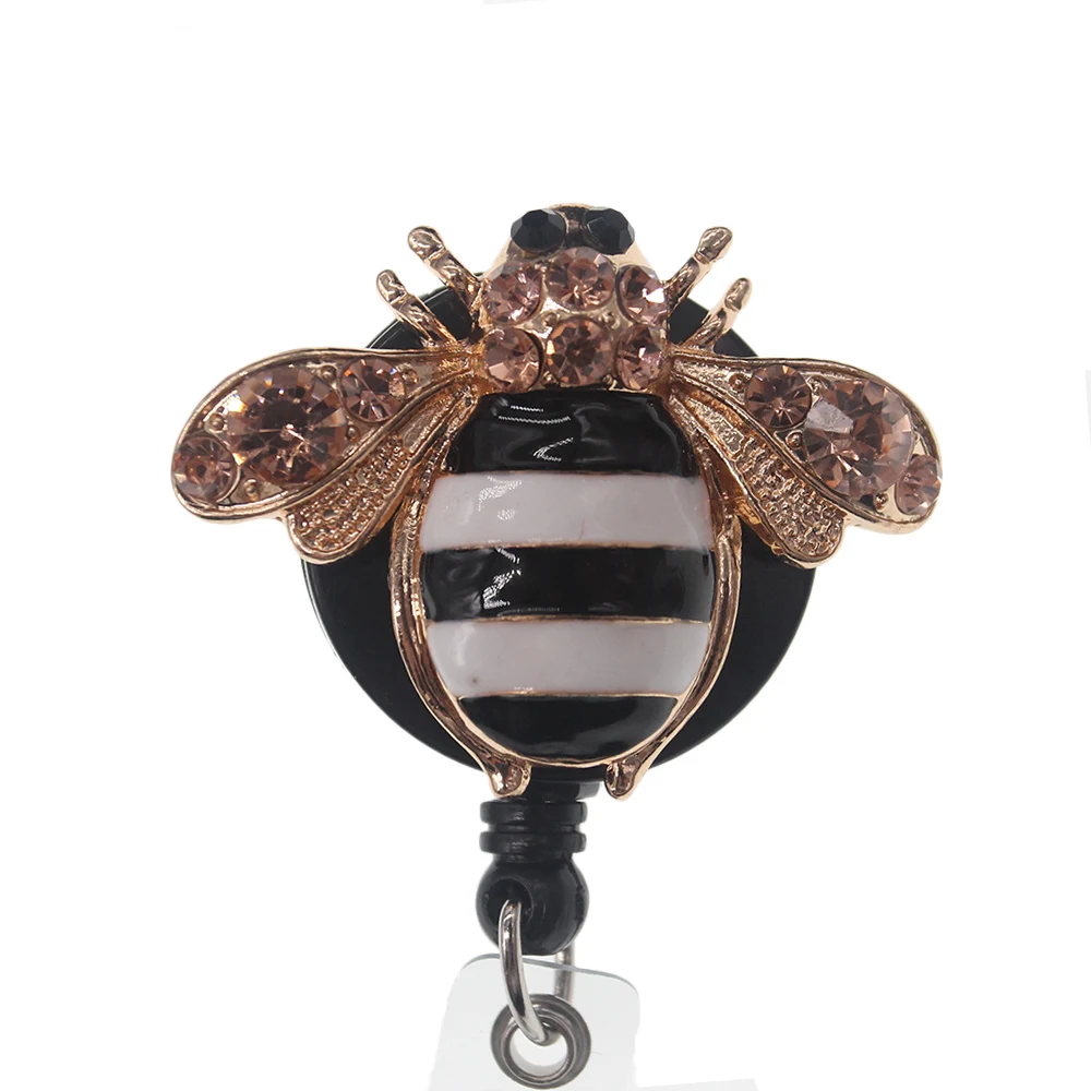 

10pcs/lot Rhinestone Bee Badge Reel Nurse Accessories Retractable Badge Holder Reel for Teacher Student Doctor