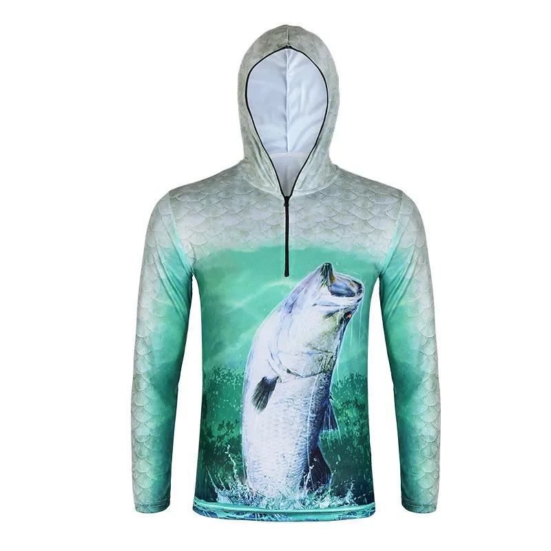 

New Men Half Zipper Slim Fit Hoodie Custom Hot Sale Printing Fishing Shirt Ultraviolet-Proof Tournament Fishing Jersey