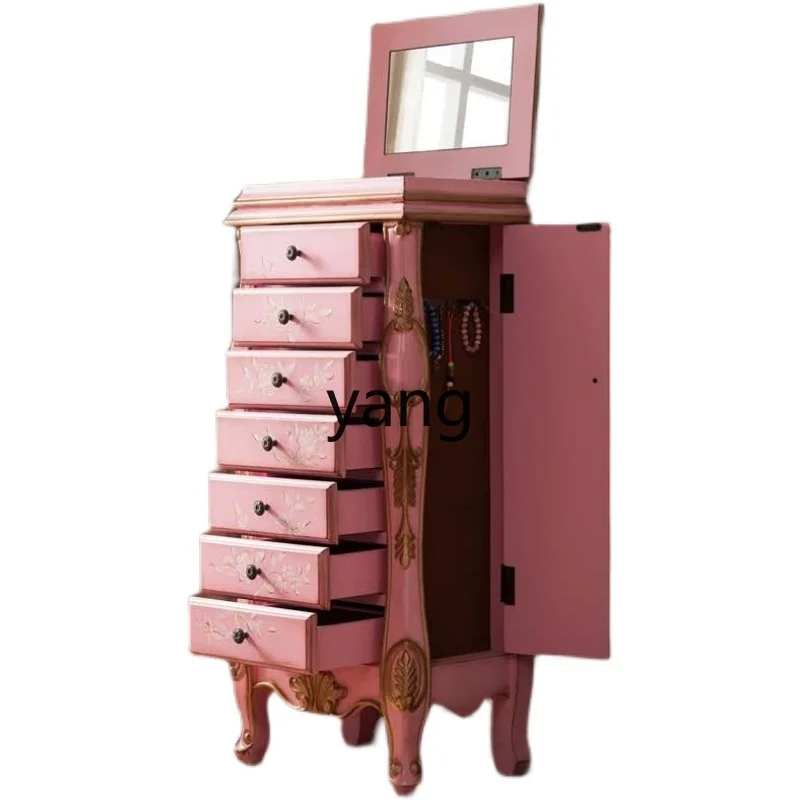 

Yhl Mediterranean Retro Storage Cabinet with Mirror Jewelry Cabinet Household Side