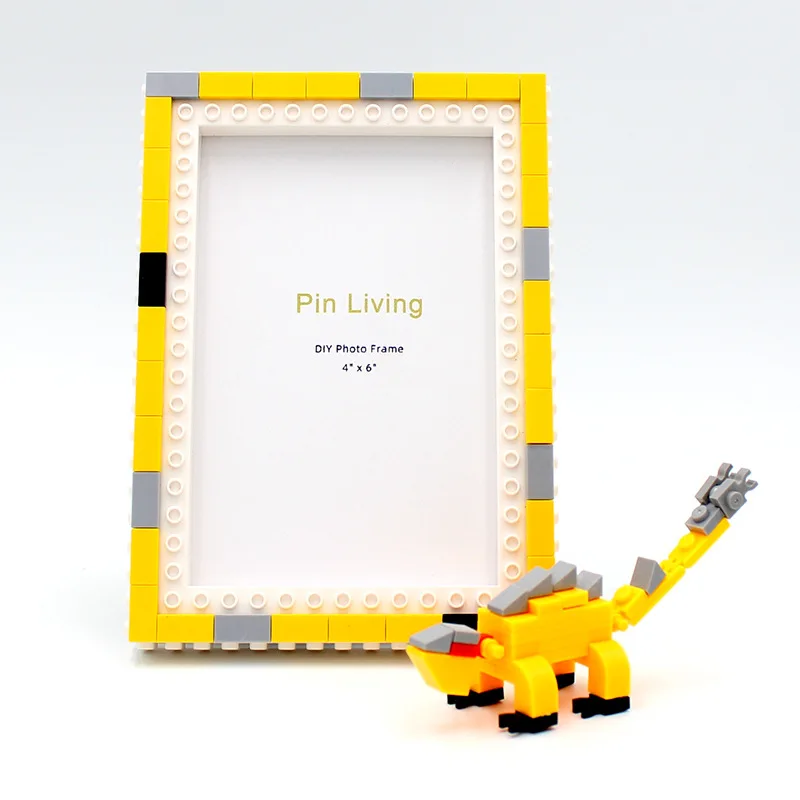 

6 "7" Yellow Dinosaur Picture Frame Handmade Diy Ankylosaurus Building Blocks Table Picture Frame Family Handmade Children Gift