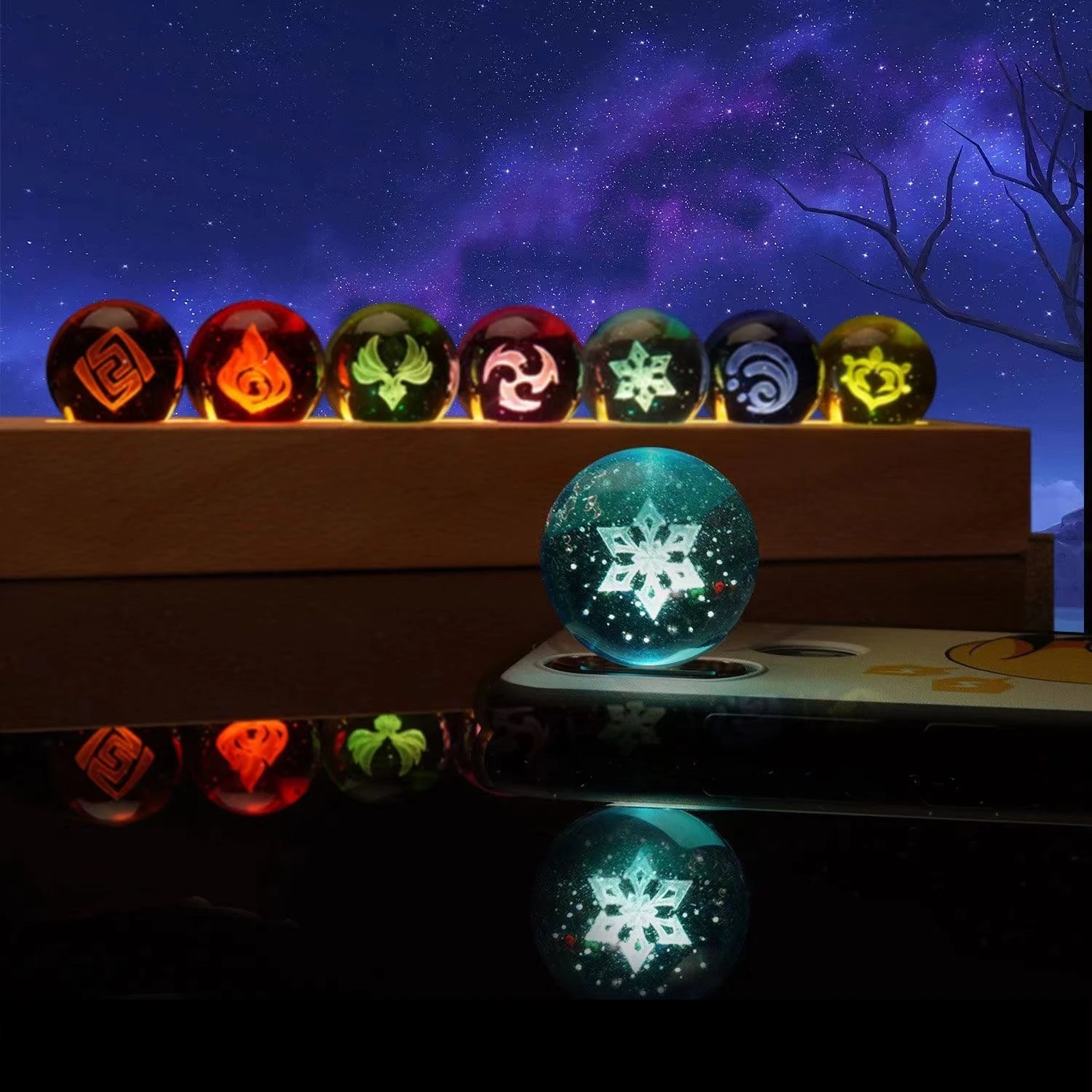 Boule de cristal Shoe stéréoscopique 3D, périphérique de jeu d'anime, œil de Dieu, ornements de bureau, dessin animé secondaire, cadeau de vacances Yuan