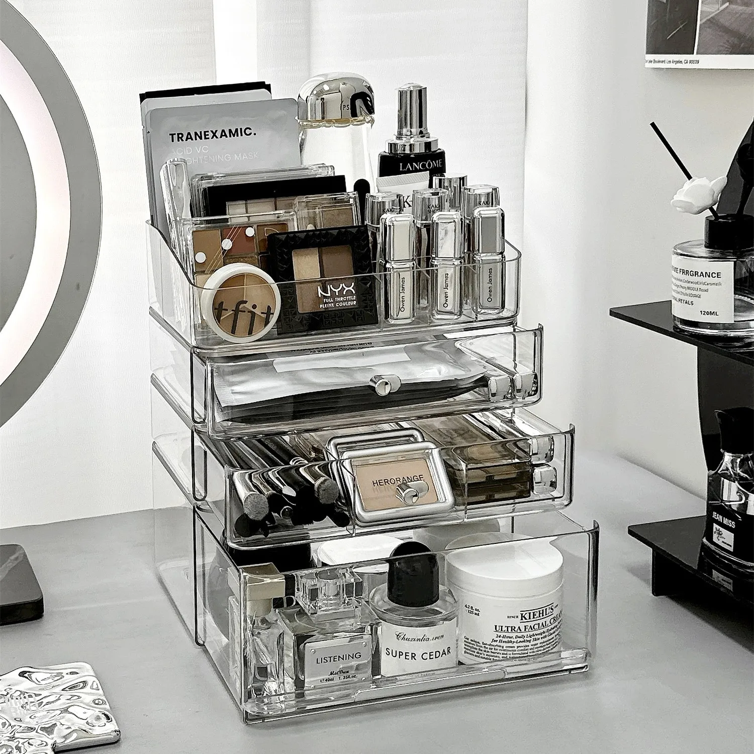 Stackable Cosmetic Makeup Organizer With Drawers Make Up Jewelry Storage Display Case Spacious Design - Great Holder for Vanity