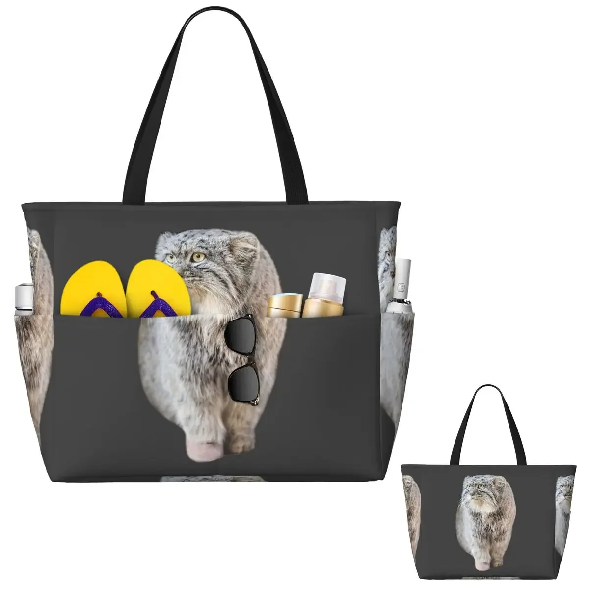 Round Pallas Cat Beach Tote Bag Sport Gym Yoga Duffle Large Tote Bag Women Travel Bag Fitness bag