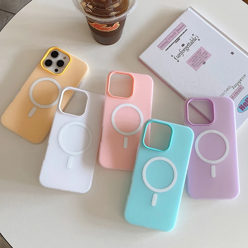 Candy Color For Magsafe Magnetic Wireless Charging Case For iPhone 16 15 13 14 11 12 Pro Max 16 Plus 2 in 1 Matte Silicone Cover