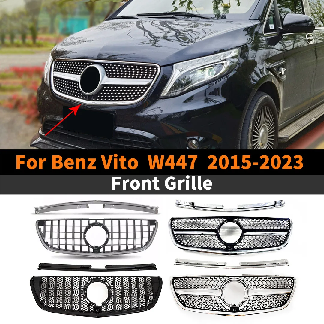 

X-T Front Inlet Mesh Grille Bumper Grill Middle Grid For Mercedes W447 Benz Vito 2015-2023 GTR GT Diamond Style Tuning Trim