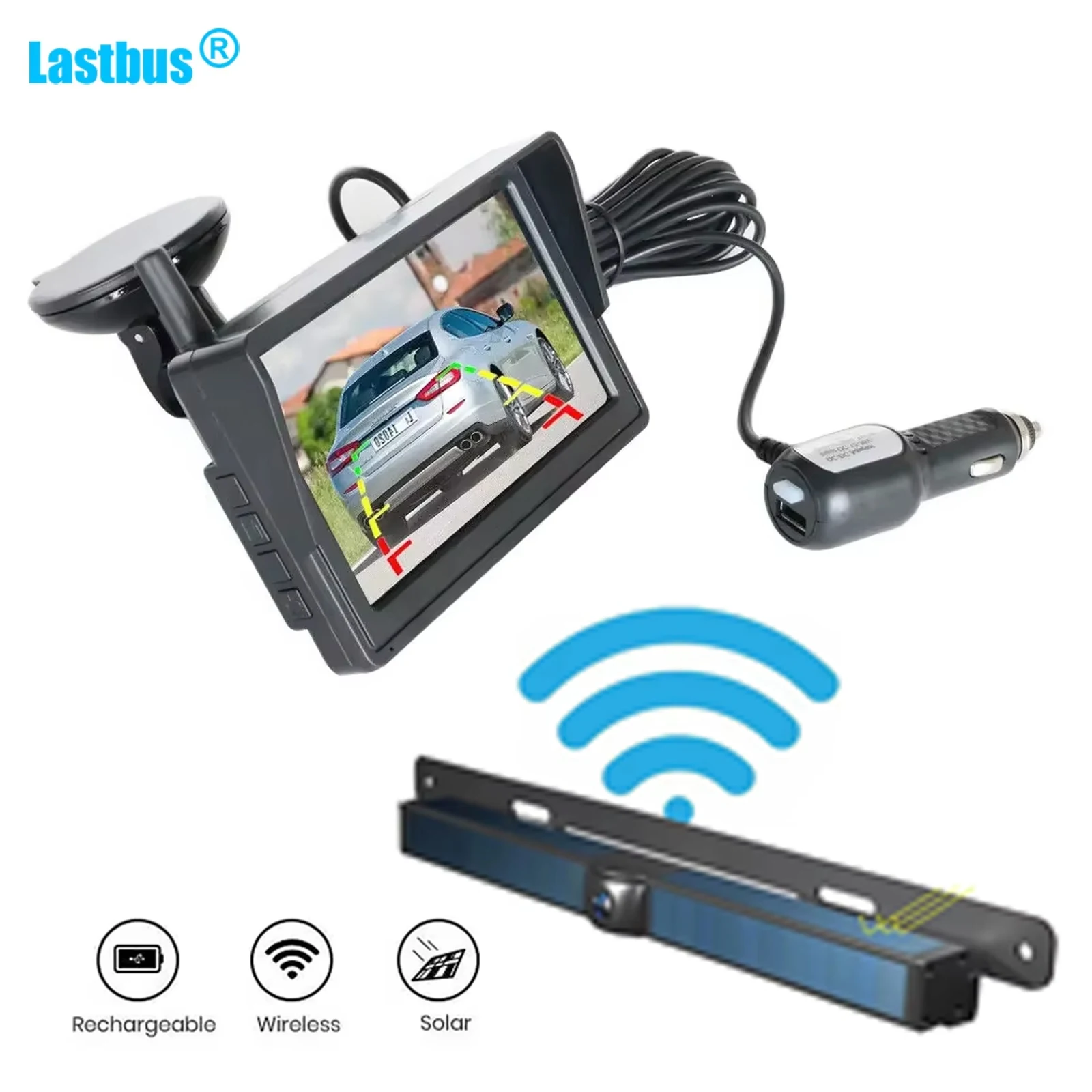 

Lastbus 5" 720P Monitor with Solar Wireless Backup Camera For Vehicle with Australia License Plate except Pickup Vehicle