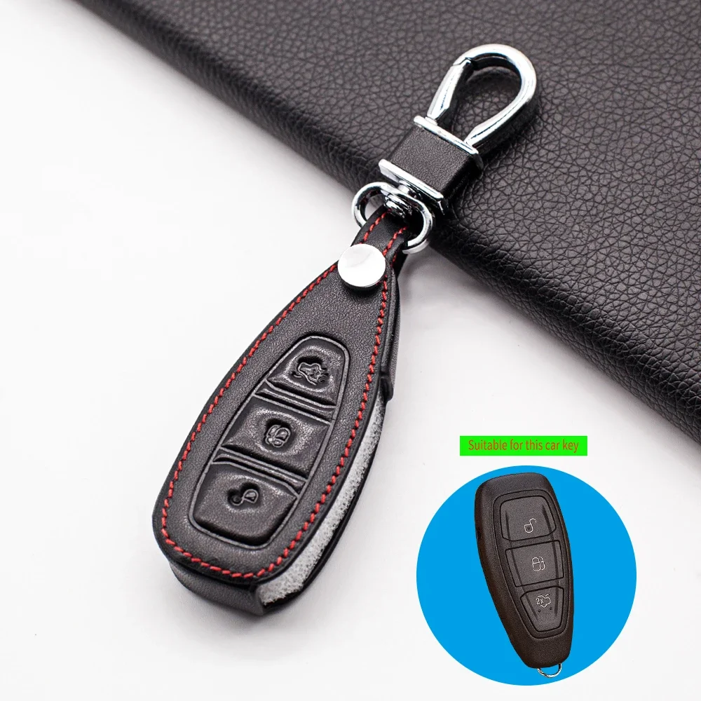 Genuine Leather Cover Key Case Fob For Ford Fiesta Focus 3 4 Mondeo Ecosport Kuga Focus ST Smart Remote Shell Auto Accessories