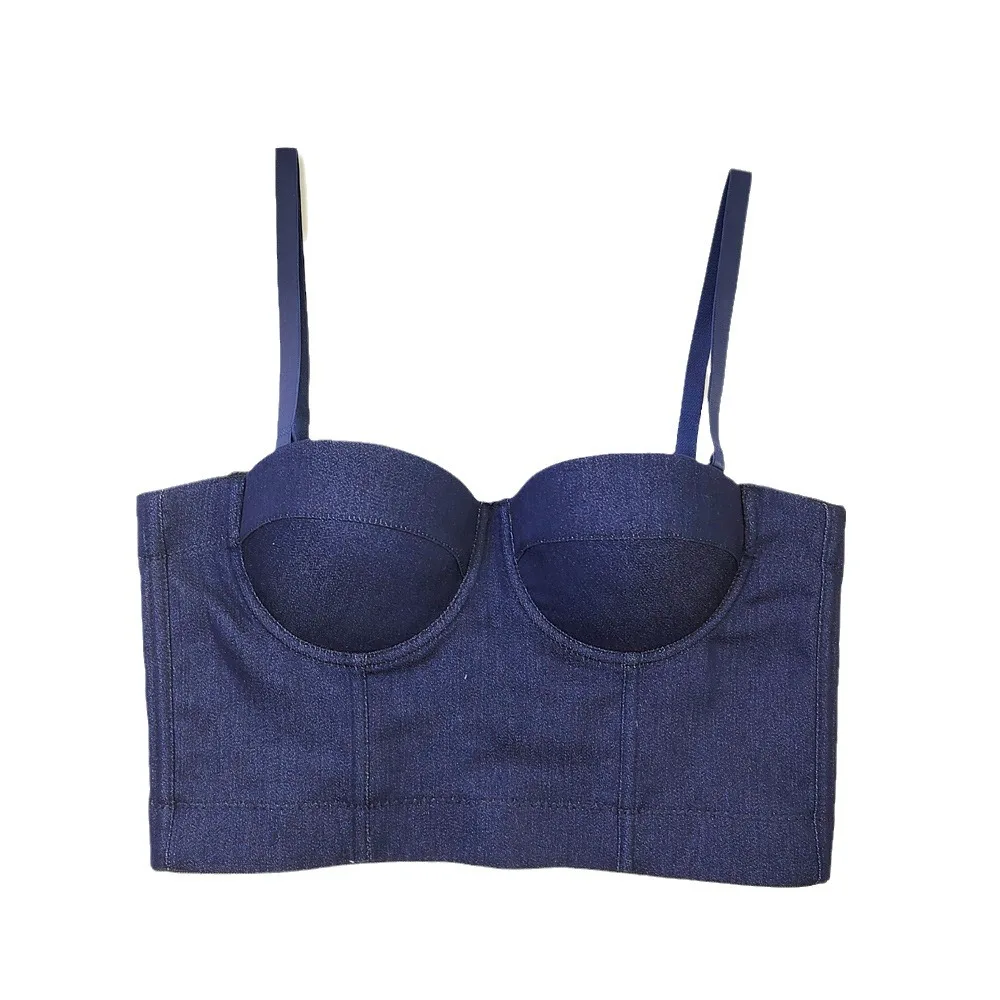 

2025 Women's Denim Corset Bustier Vest Push Up Waist Trainer Steel Boned Bustier Top for Women Lingerie Outerwear Street Fashion