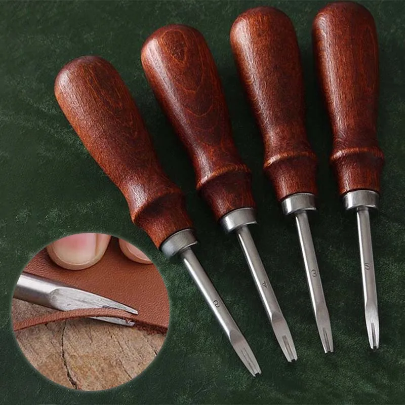 1pc 1.0/1.2/1.4/1.6mm Leather Edge Beveler Skiving Beveling Knife Cutting Hand Craft Tool with Wood Handle DIY Tools