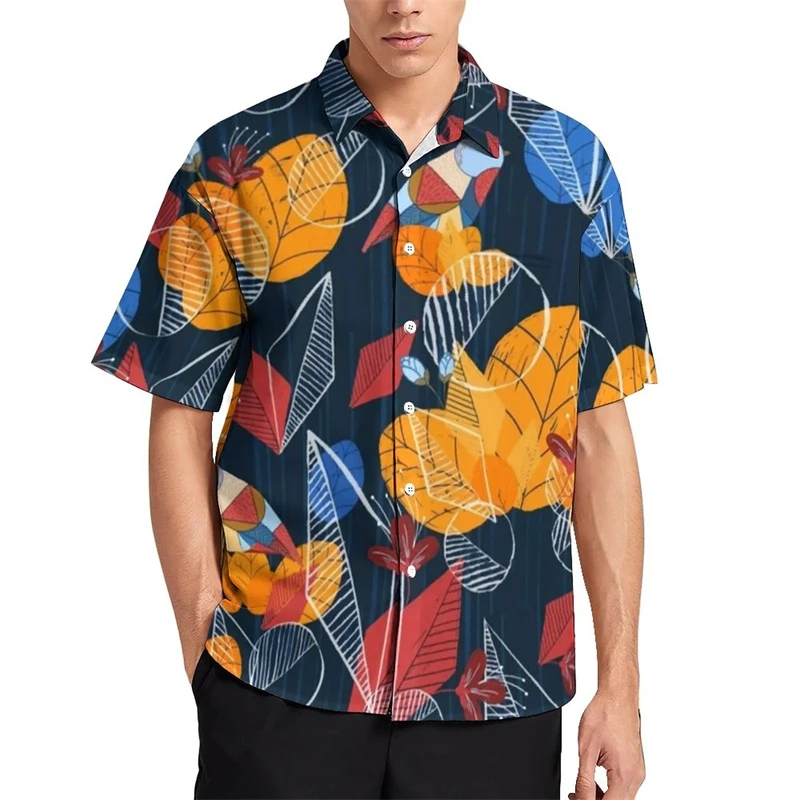 Irds Flamingo Parrot Pattern Printing Men's Shirts Hawaiian Summer Clothing Male Short Sleeve Lapel Tops Casual Graphic Blouse