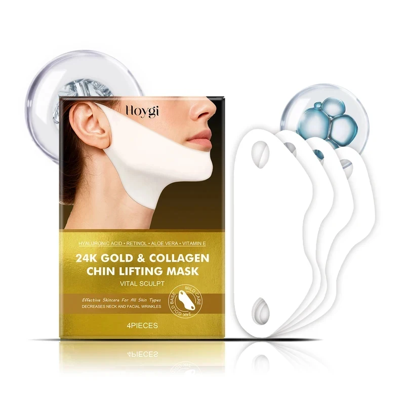 

24k Gold Collagen V Shape Lifting Mask Eliminate Double Chin Remover Wrinkle Firming Moisturizing Face Mask 4pcs/1box