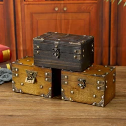 Hot Treasure Chest Vintage Wooden Box With Lock Wood Storage Box Decorative Antique Jewelry Chest Home Decoration Xmas Kids Gift