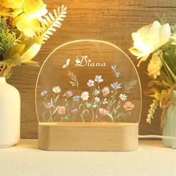 Personalized Floral Butterfly Name Night Light,, Bedroom Bedside Light, Cute Animal Night Lamp, Valentine's Day Gift