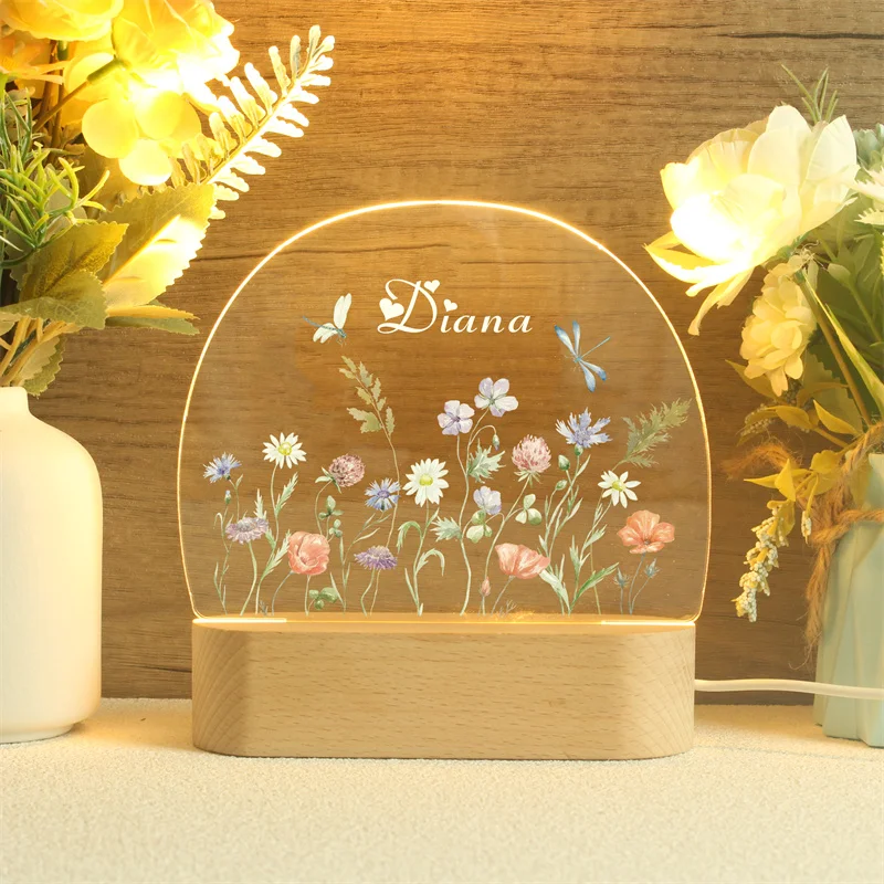 Personalized Floral Butterfly Name Night Light,, Bedroom Bedside Light, Cute Animal Night Lamp, Valentine's Day Gift