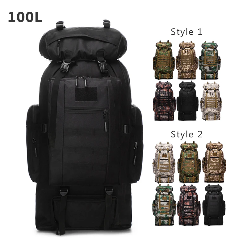 

100L Outdoor Climbing Travel Bag Backpack Survival Hiking MenTrekking Mountaineering Large Capacity Sport Camping Rucksack 70L