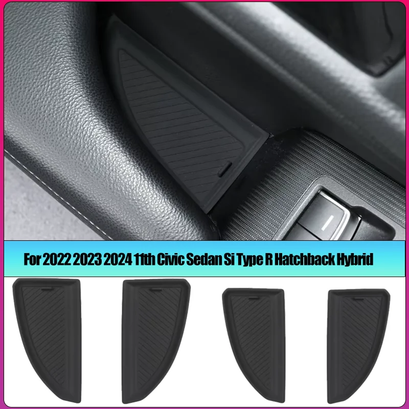 For 2022 2023 2024 11th Civic Sedan Si Type R Hatchback Hybrid, Door Handle Anti Slip Pad, Door Groove Pad, Storage Pad, Black