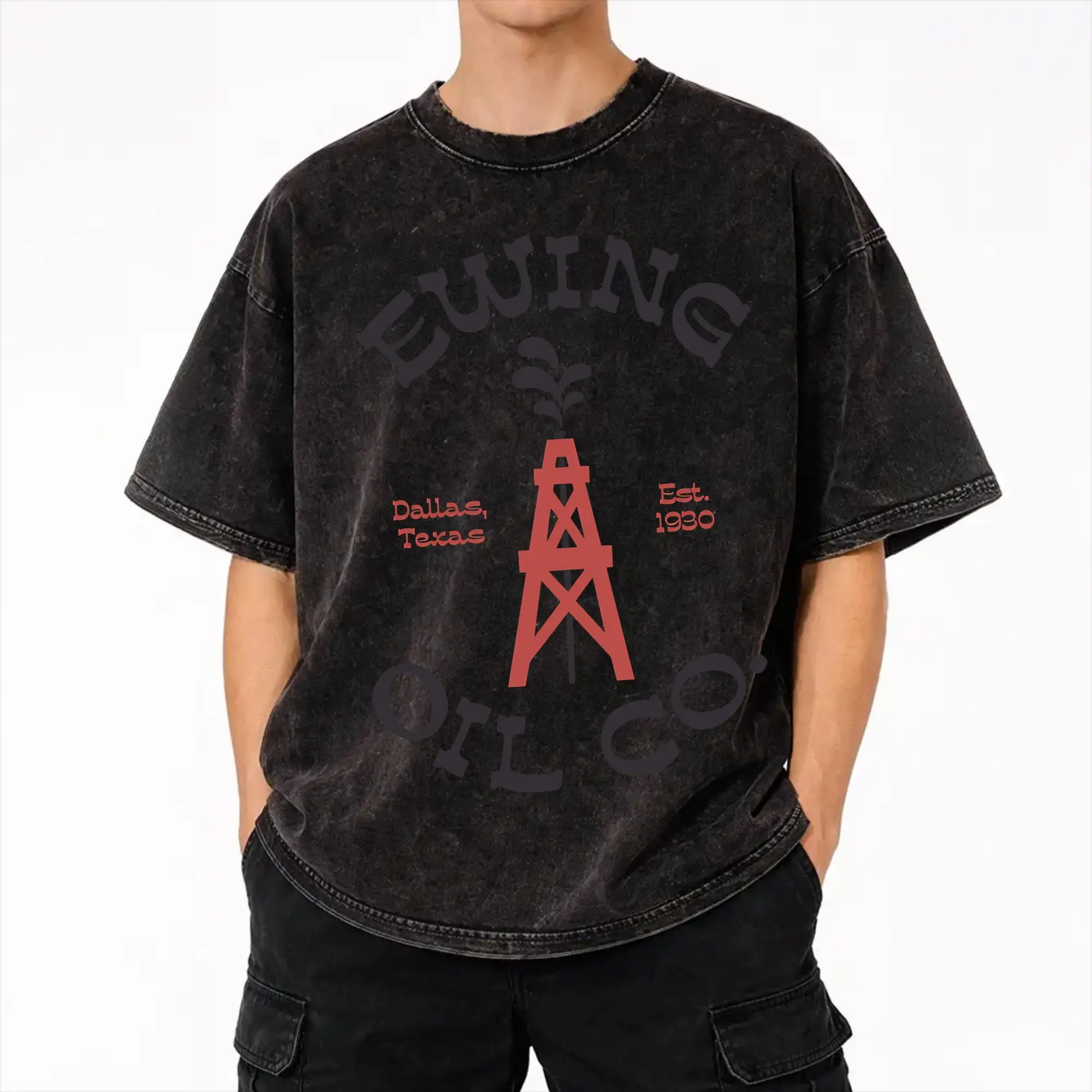 Printed Ewing Oil Co. Dallas 70s TV Show  Washed T Shirts Merch Oversize T-Shirts  for Men Women Tee Shirt
