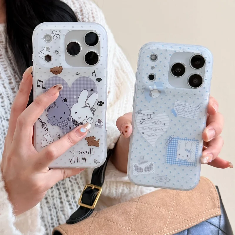 

Cute cartoon 3D Heart Love grid I love Miffy phone Case For iPhone 13 14 15 16 17 Pro Max Happy music Miffy angel wings Cover﻿﻿