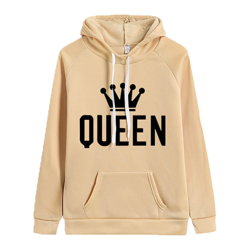 Fashion Men Women Long Sleeve Pullover Hooded Sweatshirts Unisex King and Queen Print Hoodie Casual Streetwear Couple Sweatshirt