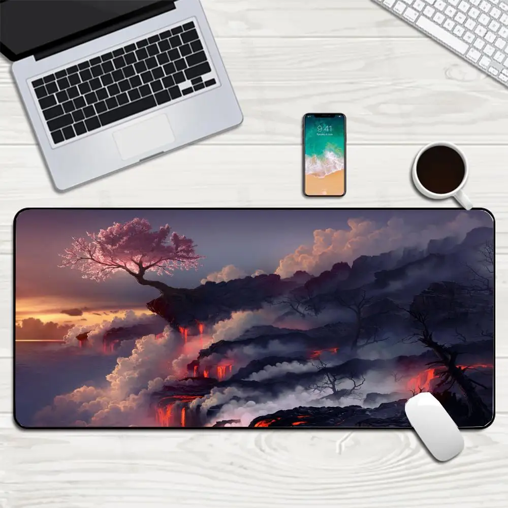 Sakura Lava Landscape Mouse Pad Gaming Mousepad Gamer Mouse Mat Keyboard Mat Desk Pad Desk Mat XXL 90x40cm For Computer TableRug