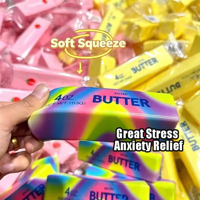 PU Slow Rising Butter Stick Squishies Wet Sticky Hand Grab Elastic Cheese Squeeze Fidget Toy Creative Stress Relief Portable