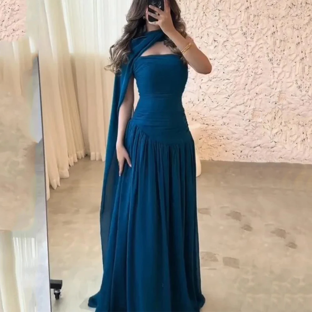 

Customized Exquisite Ruched Women Prom Dress Strapless Charming Ruffles Backless Floor Length Party Autumn Women Evening Gown