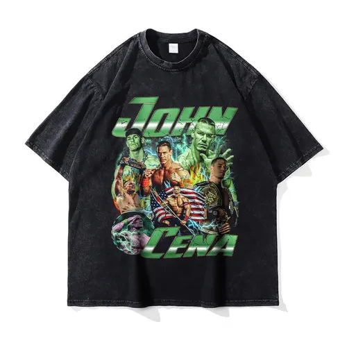 Camisetas de John Cena, camiseta Vintage lavada de lucha libre Harajuku, camisetas de manga corta Y2K con estampado DTG de gran tamaño, camisetas 100% de algodón para hombres