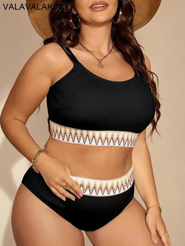 2025 Solidne 2-częściowe bikini Plus Size Kobiety Push Up Duży kostium kąpielowy Wysoka talia Damskie stroje kąpielowe Chubby Brazylijski krągły