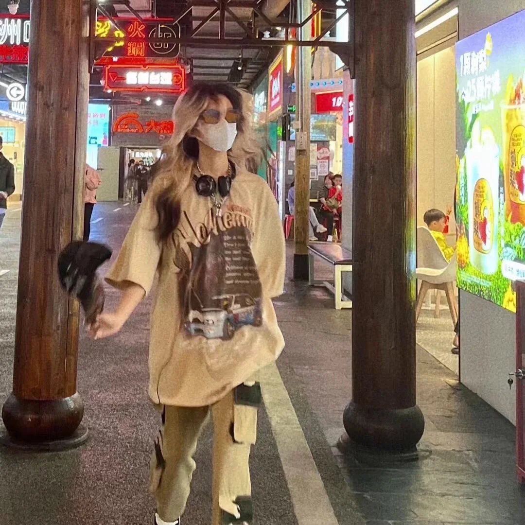 

Футболки с коротким рукавом, женские футболки в корейском стиле, удобные ретро, винтажные летние свободные посадки, повседневные шикарные эстетические хлопковые уличные топы