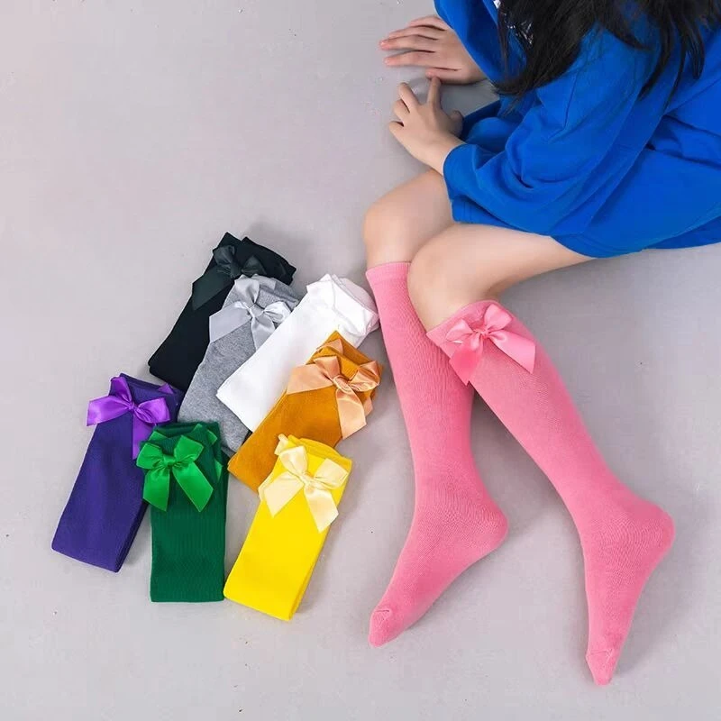 Children's Girl's Royal Style Candy Colors Bow Knee High Socks.Baby Toddler Bowknot in Tube Socks.Kid's Long Sock Sox