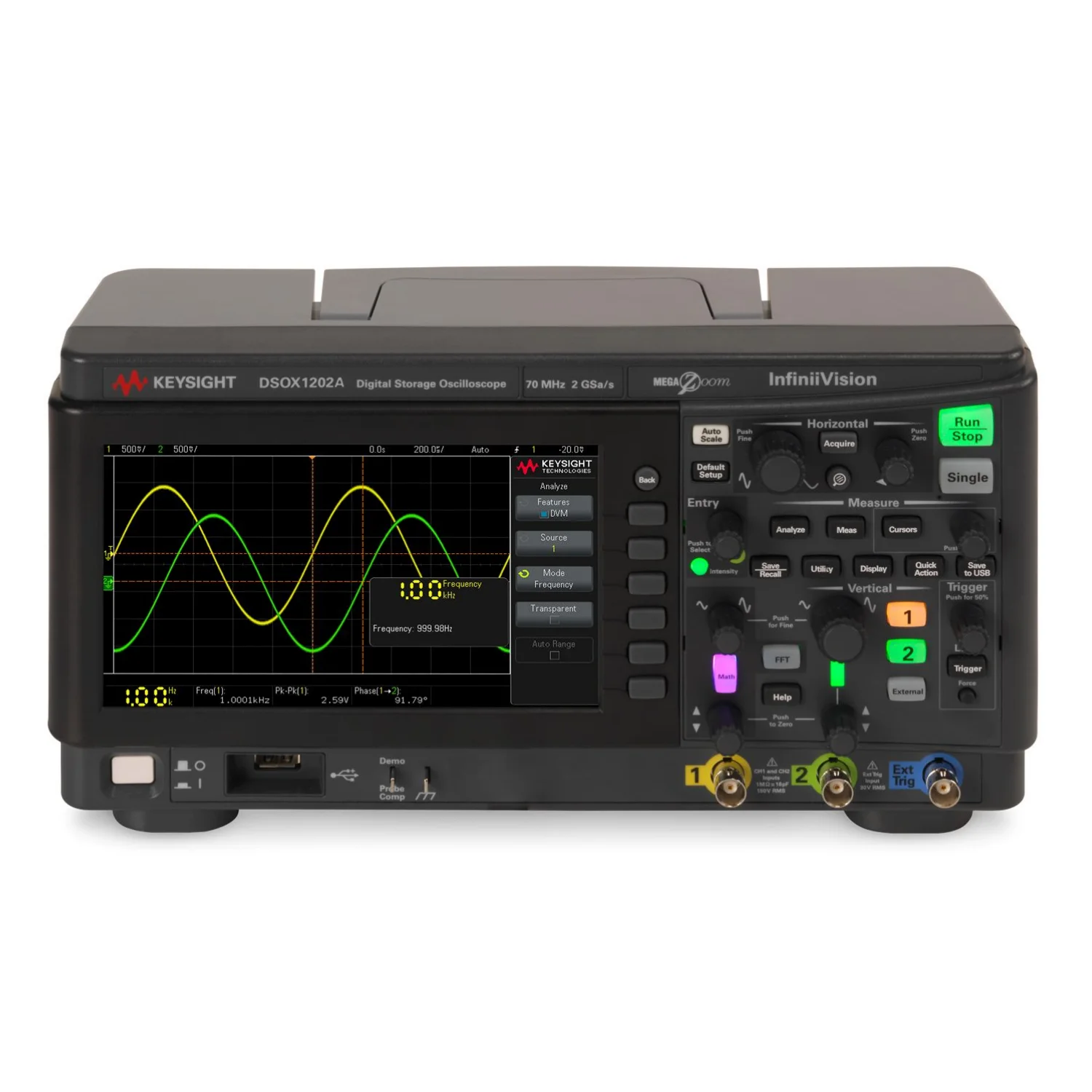 Keysight DSOX1202A:Oscilloscope-70 MHz 2GSa/S 2 Channel 2 InfiniiVision w Probes Cal -1Pcs