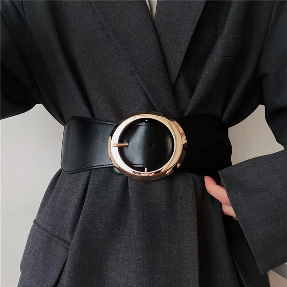 Simple metal pin buckle elastic waist seal Black temperament women's belt Fashion accessory belt