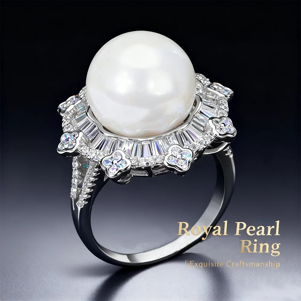 

New Trendy Round Pearl Statement Rings for Women Cubic Zircon Finger Rings Beads Charm Ring Bohemian Beach Jewelry Gifts