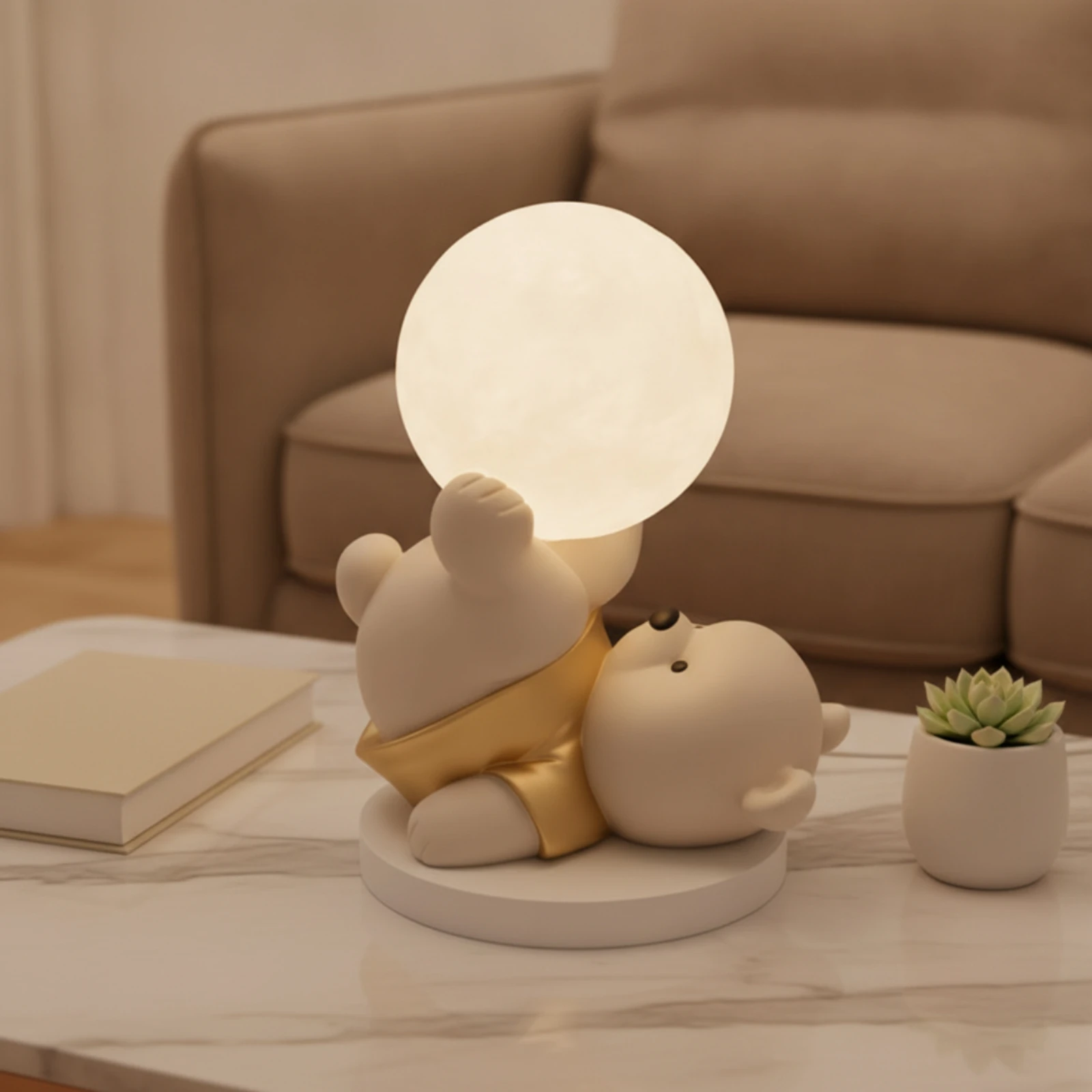 Bear Night Light Decorative Bear Ornament with Lamp Cartoon Matte for Children, Bedside Table, Bedroom view 3