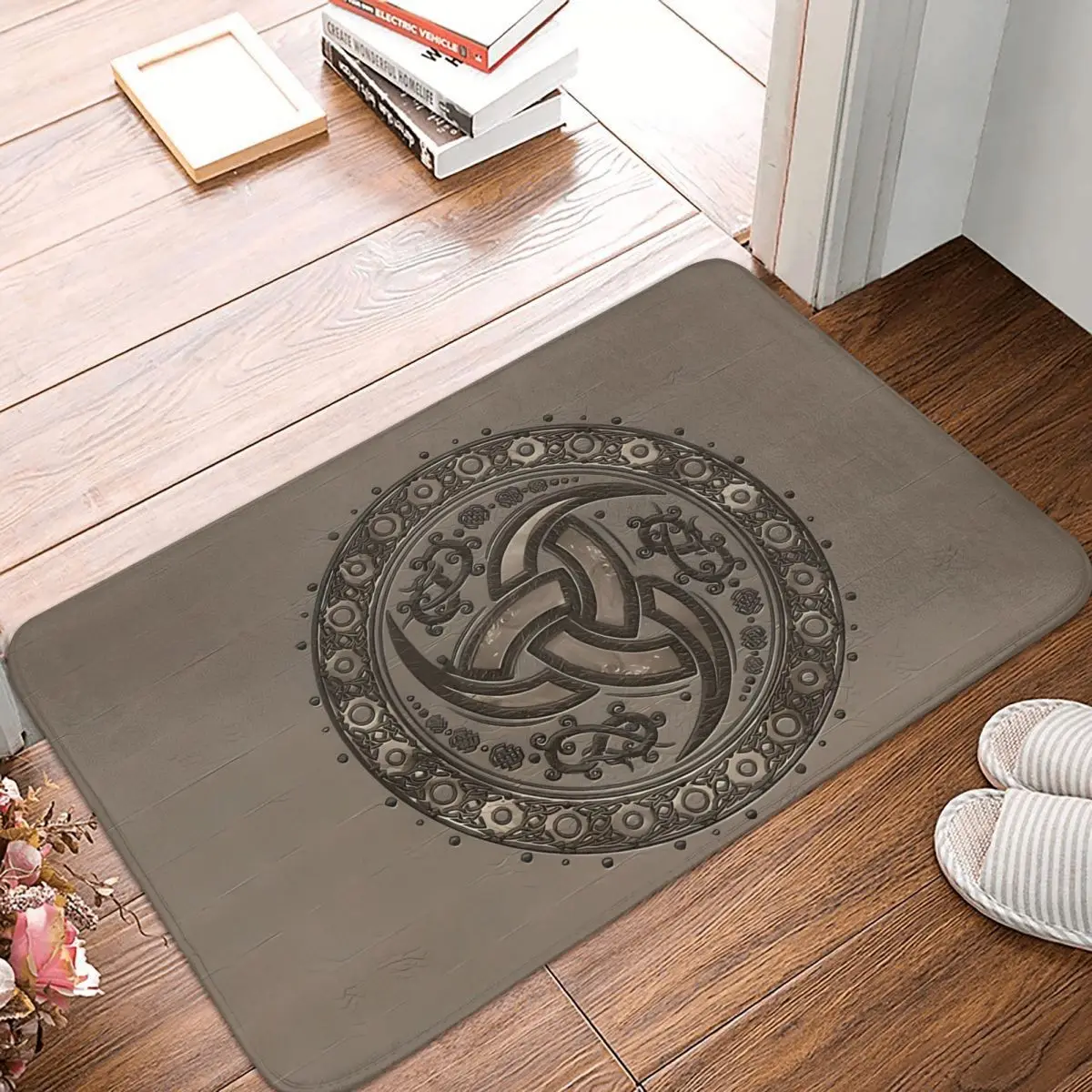 Odin's Horn Beige Leather And Gold Viking Non-slip Doormat Carpet Bath Kitchen Mat Welcome Indoor Decor