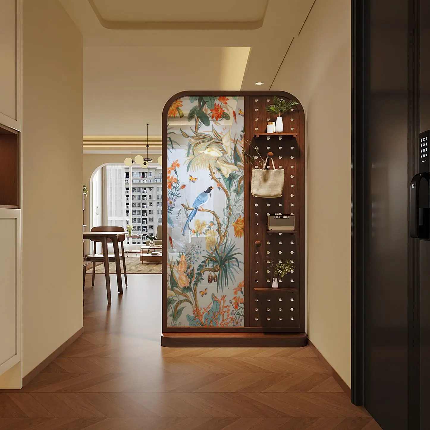French modern multi-functional solid wood hole board screen partition household living room dining room entrance blocking