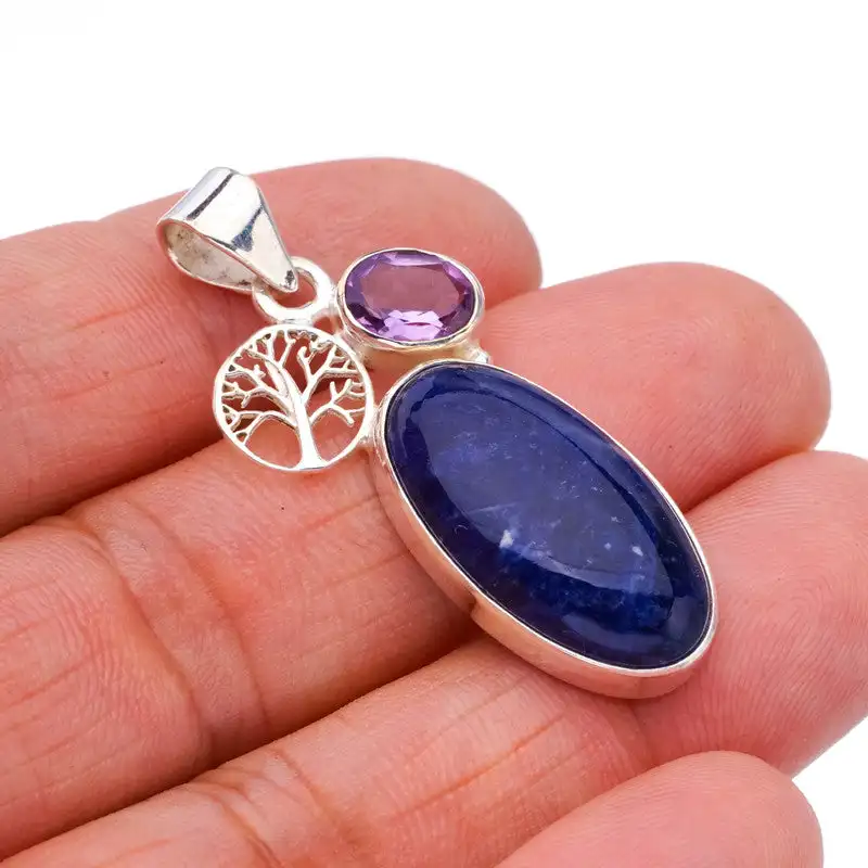 Stargems Sodalith Amethyst Baum hand gefertigte 925er Sterling Silber Anhänger 1.75 "f4987