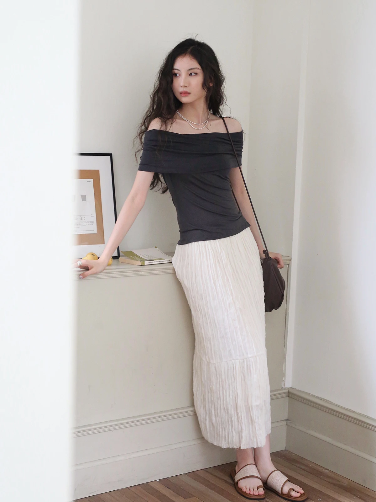 Summer Thin Breathable One-Shoulder Mask T-Shirt Comfortable Bare Sensation  Side Shoulder Elastic Top Women's Fashion