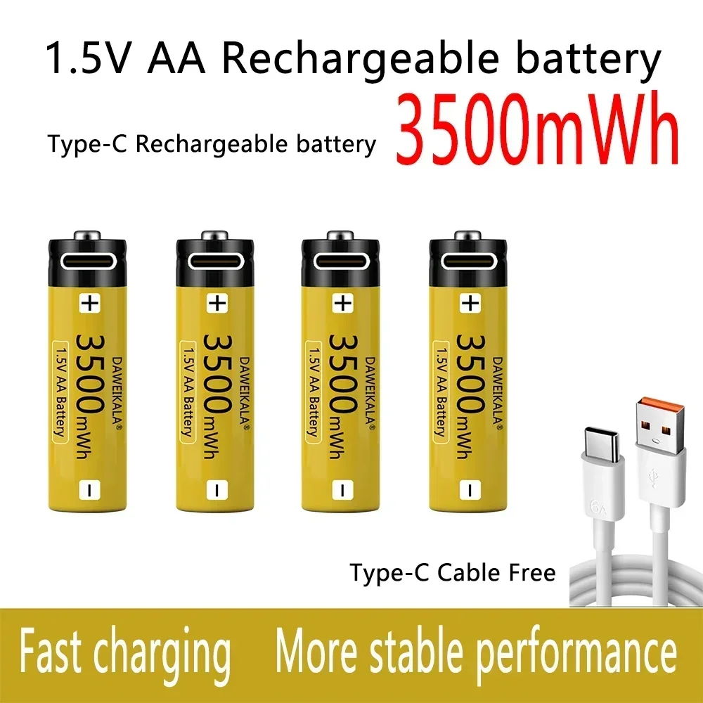 AA Battery 1.5V Rechargeable battery NiZn Battery Stable performance long usage time camera toys batteries Type-C fast charging